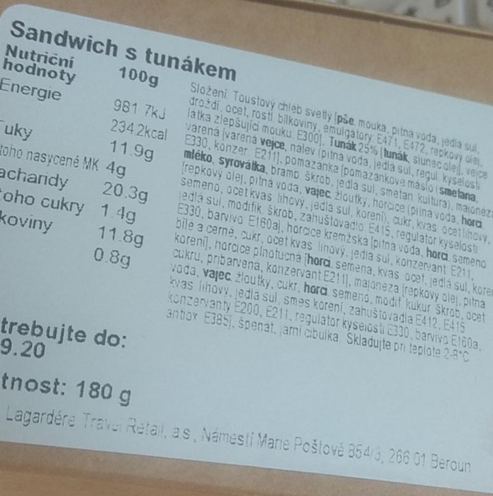 Fotografie - Sandwich s tuňákem Lagardere Travel Retail
