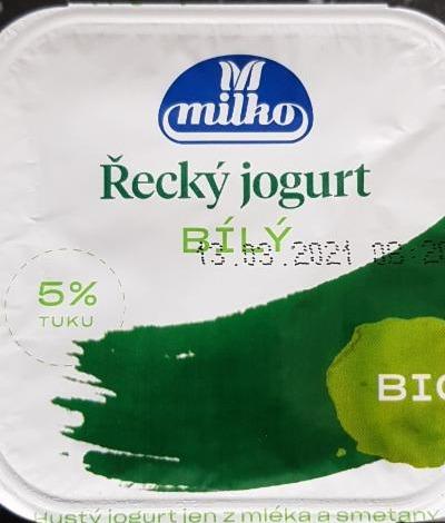 Fotografie - Bio Řecký jogurt bílý 5% tuku Milko