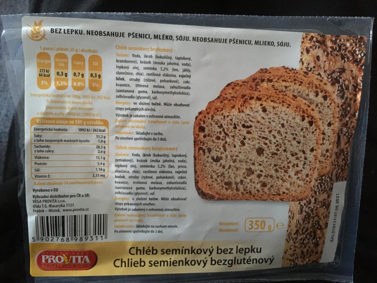 Fotografie - chléb semínkový bez lepku Provita