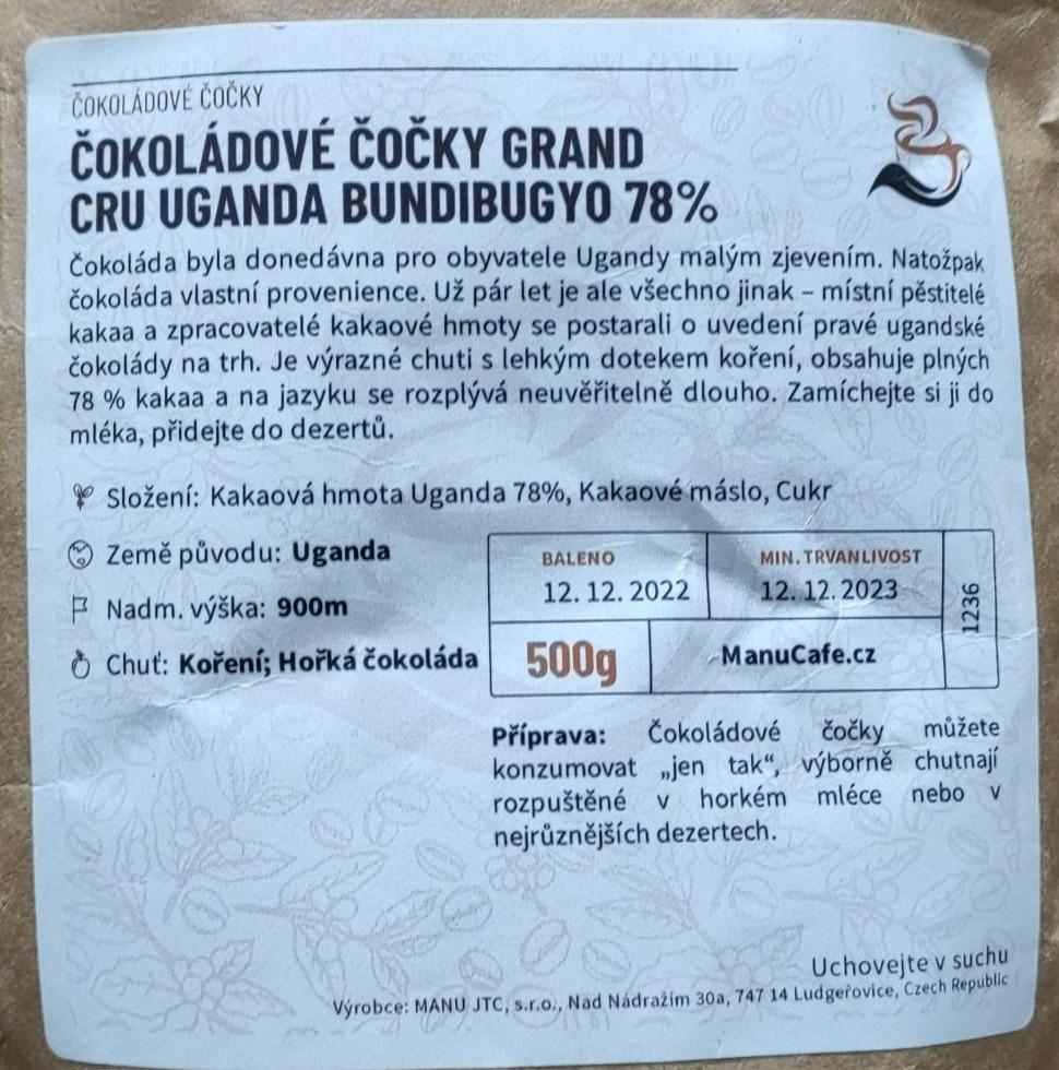 Fotografie - Čokoládové čočky grand cru Uganda Bundibugyo 78% Manu cafe