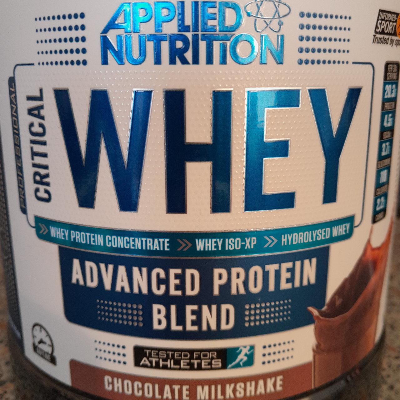 Fotografie - Critical Whey Protein Blend Chocolate Milkshake Applied Nutrition