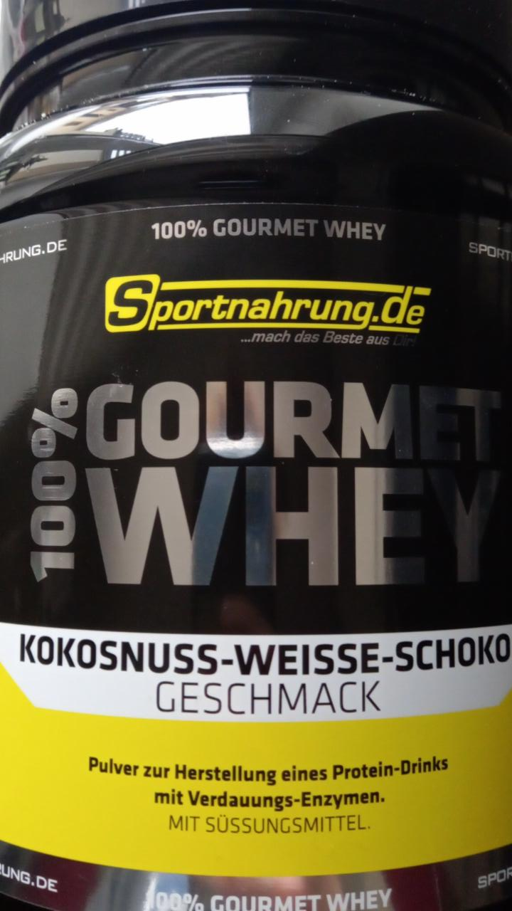 Fotografie - Gourmet 100% Whey Protein Kokosnuss-weisse-schoko Sportnahrung.de
