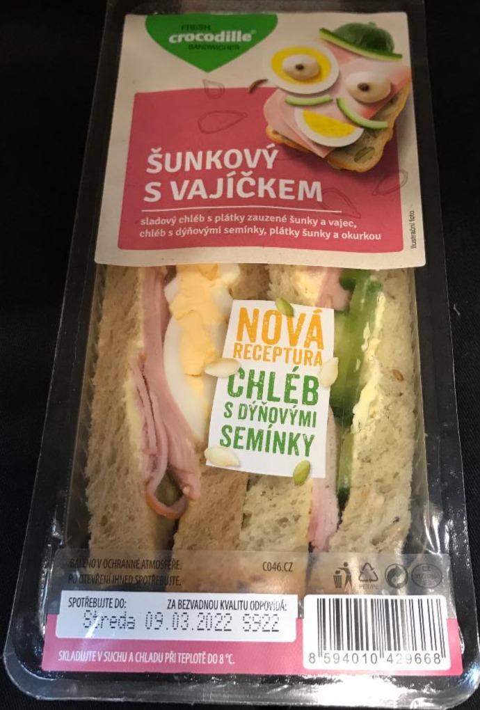 Fotografie - sendvič šunkový s vajíčkem nova receptura chléb s dýňovými semínky Crocodille