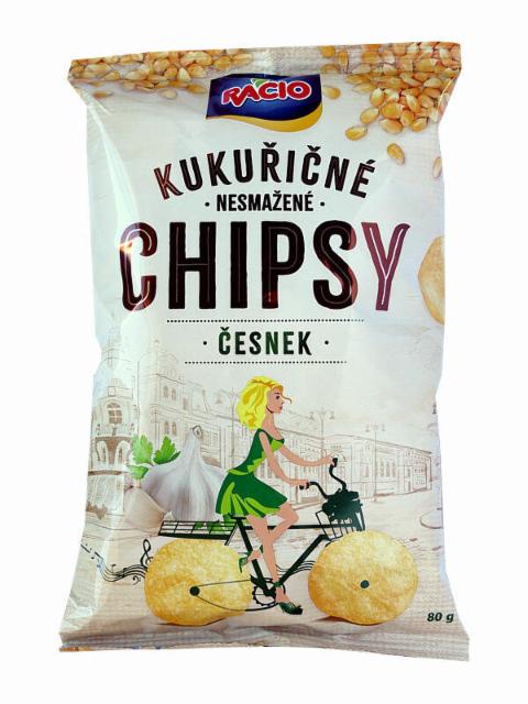 Fotografie - Kukuřičné nesmažené chipsy česnek Racio