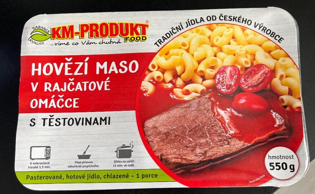 Fotografie - Hovězí maso v rajčatové omáčce s těstovinami KM-produkt