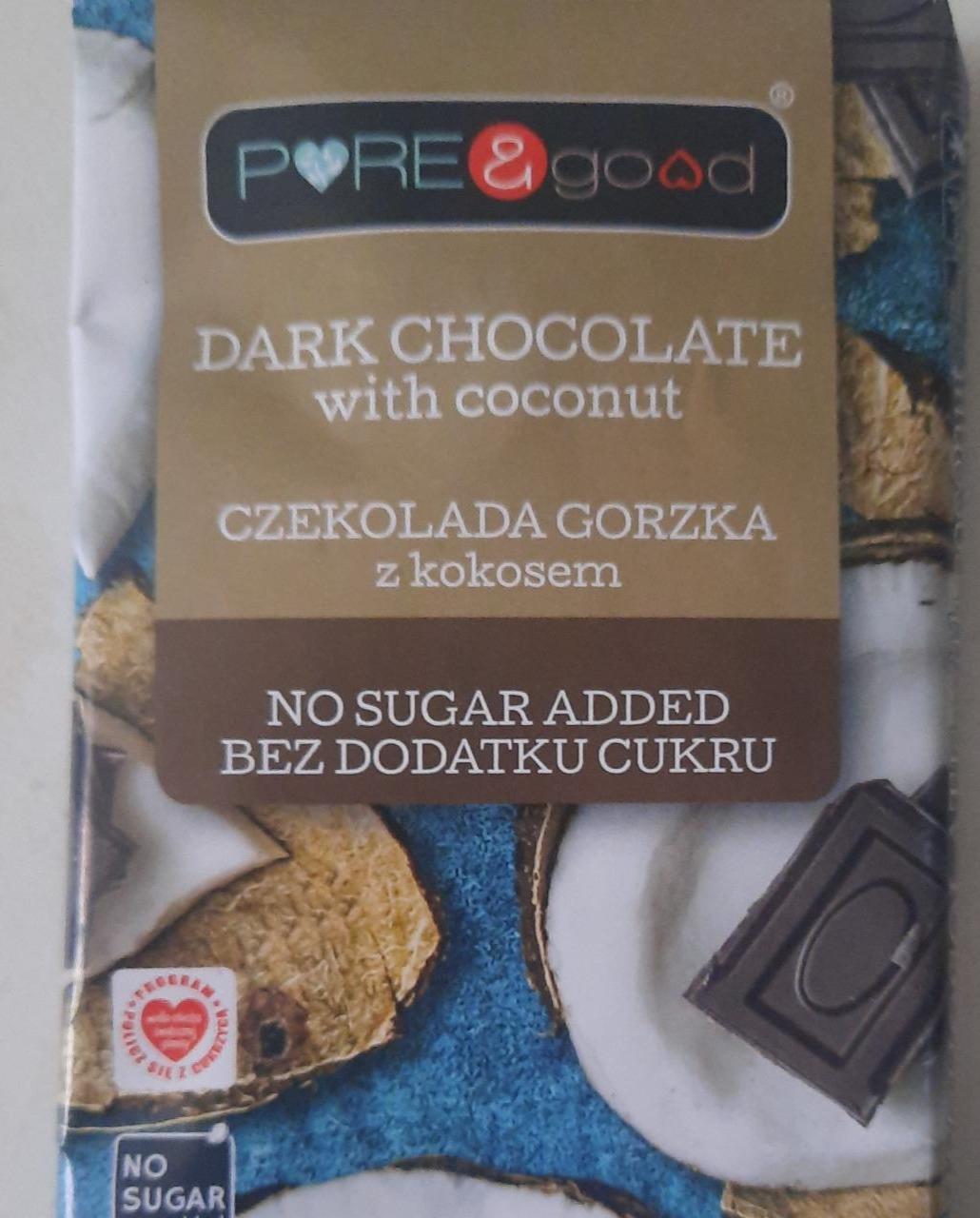 Fotografie - Dark Chocolate with coconut no added sugar Pure & Good