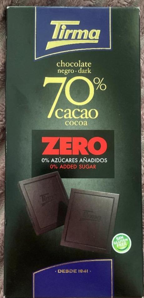 Fotografie - Chocolate Negro 70% cacao ZERO Tirma