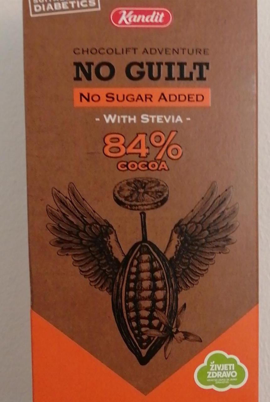 Fotografie - No Guilt 84% cocoa with stevia dark chocolate Kandit