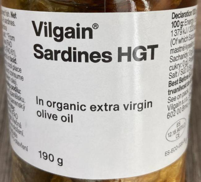 Fotografie - Sardines HGT In organic extra virgin olive oil Vilgain