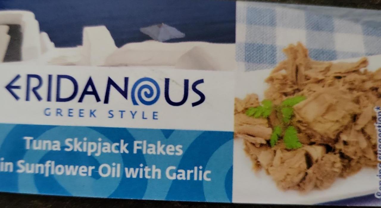 Fotografie - Tuna Skipjack flakes in suflower oil with garlic Eridanous