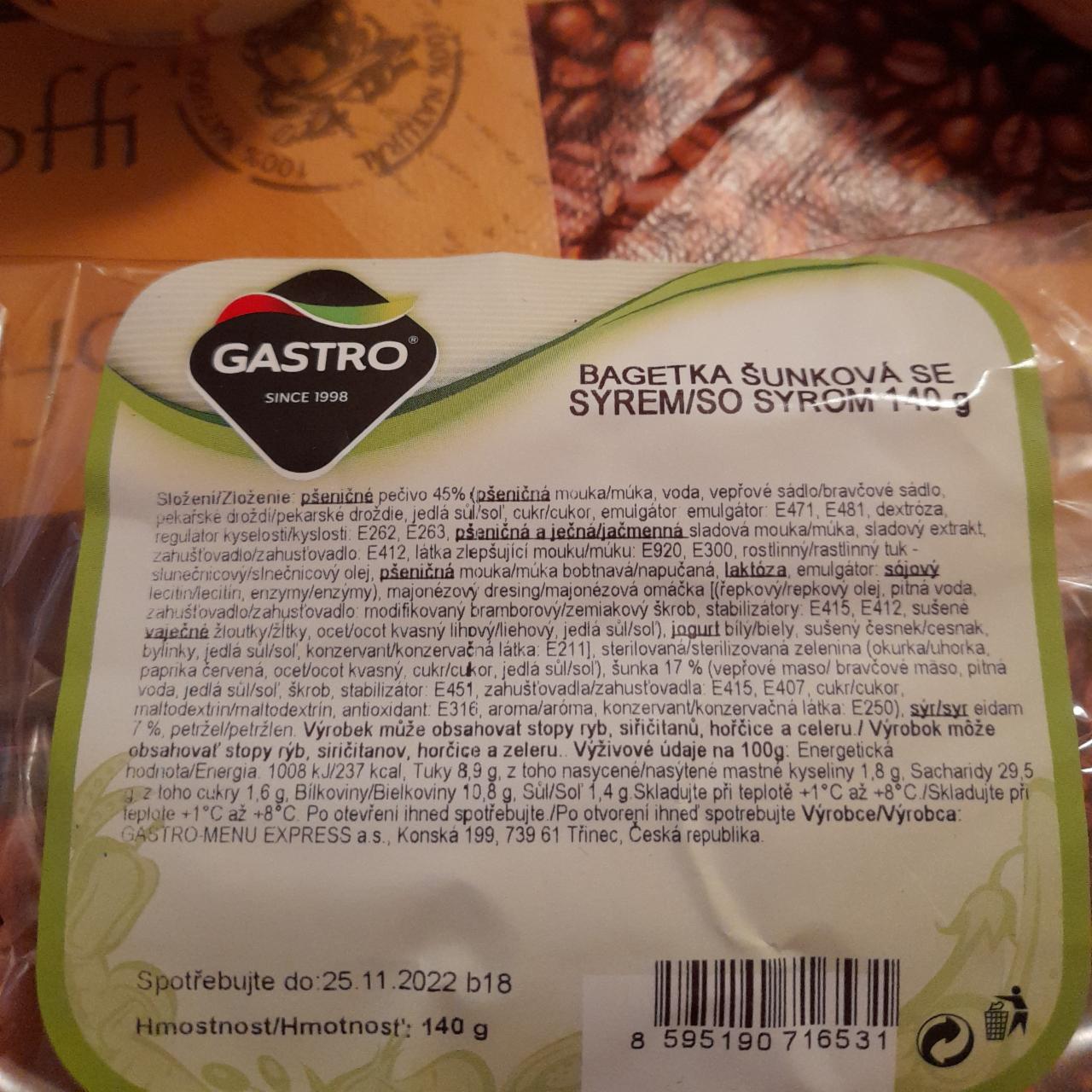 Fotografie - Bagetka šunková se sýrem Gastro
