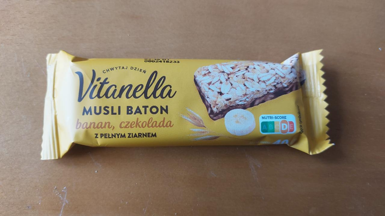 Fotografie - Musli Baton banan, czekoladą z pełnym ziarnem Vitanella