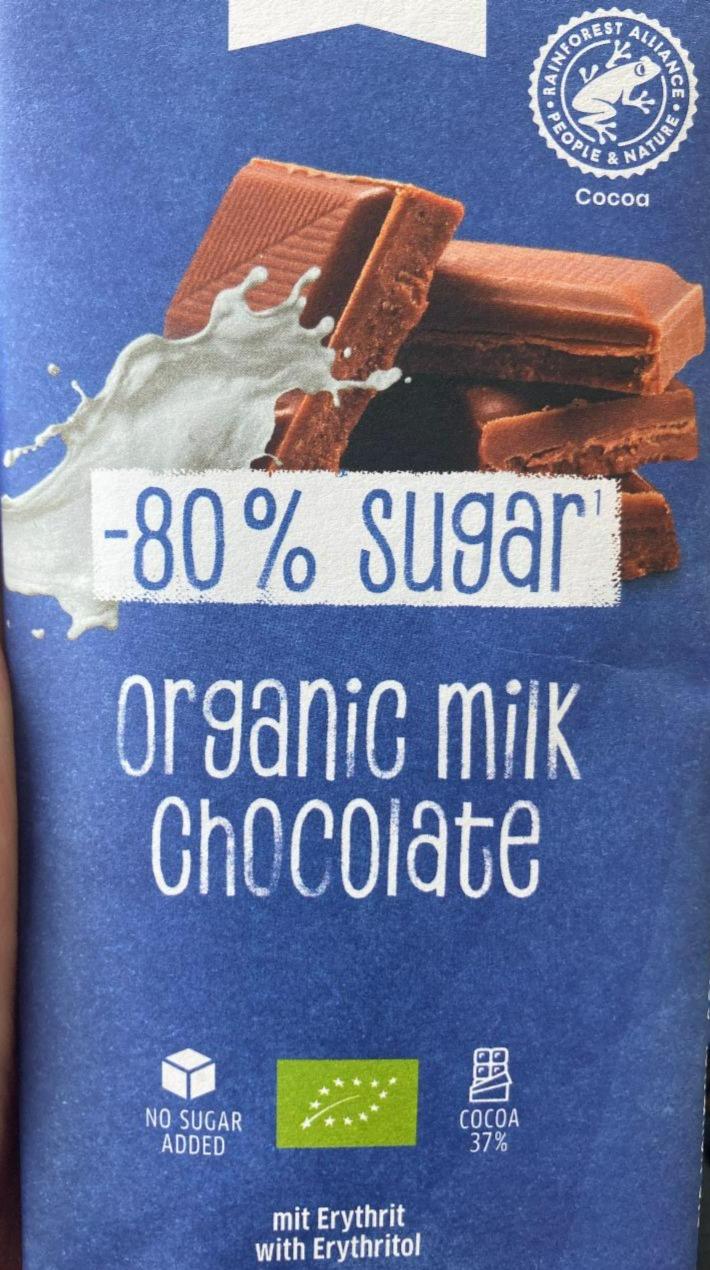 Fotografie - Organic milk chocolate -80% sugar Xucker