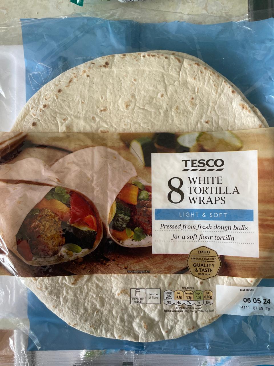 Fotografie - White tortilla wraps light & soft Tesco