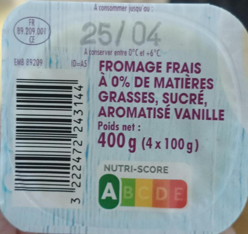 Fotografie - Fromage frais á 0% de matiéres grasses, sucré, aromatisé vanille Casino