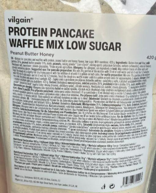 Fotografie - Protein pancake waffle mix low sugar Peanut butter honey Vilgain