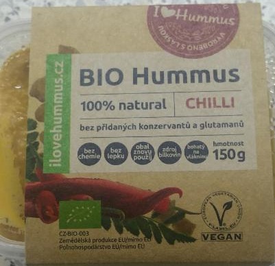 Fotografie - Bio Hummus 100% natural Chilli I love Hummus