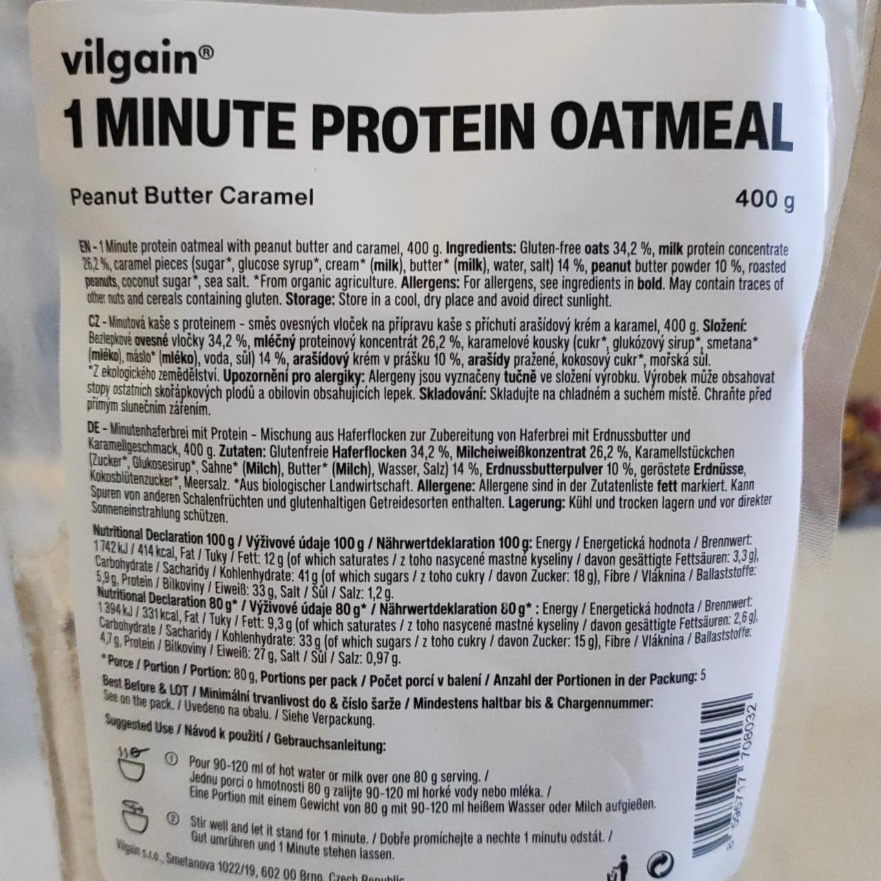 Fotografie - 1 minute protein oatmeal Peanut butter caramel Vilgain