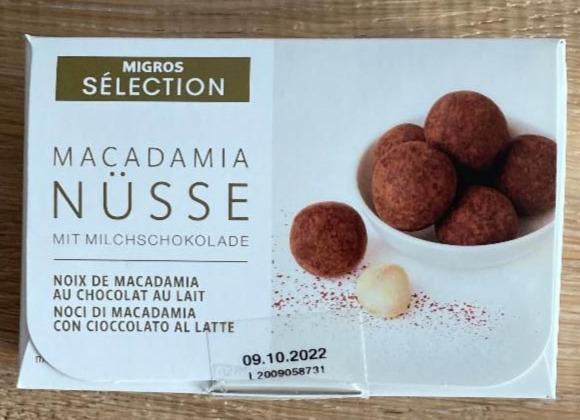 Fotografie - Macadamia Nüsse mit Milchschokolade Migros Sélection