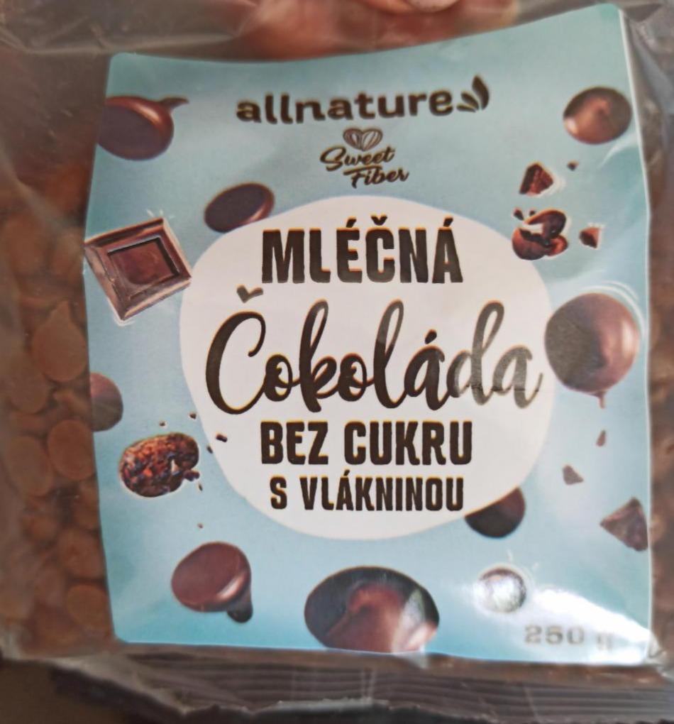 Fotografie - Mléčná čokoláda bez cukru s vlákninou Allnature