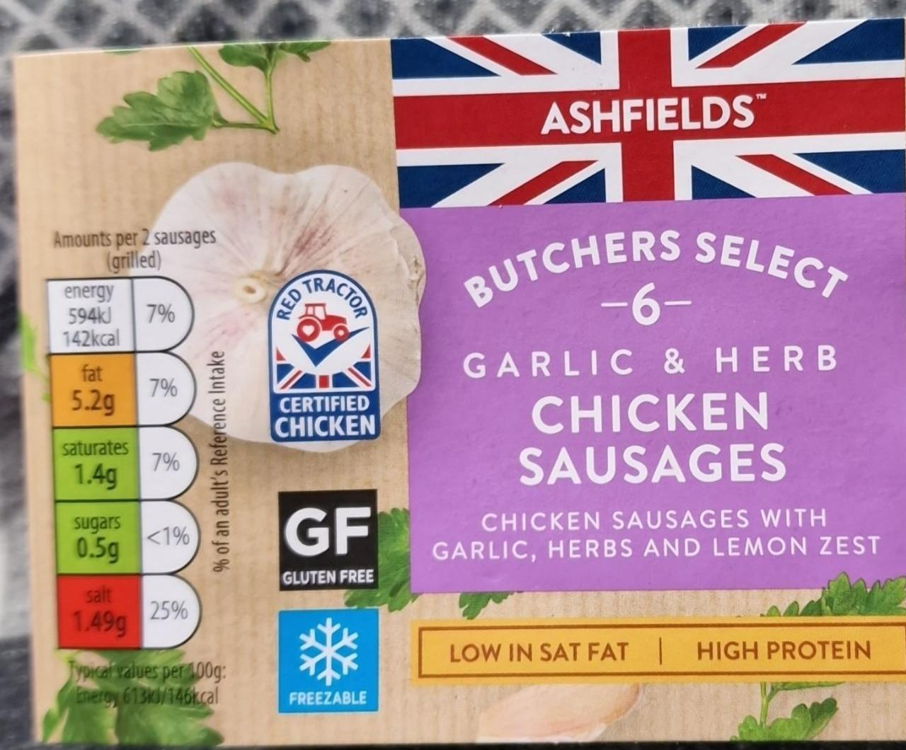 Fotografie - Butchers select Garlic & Herb Chicken sausages Ashfields