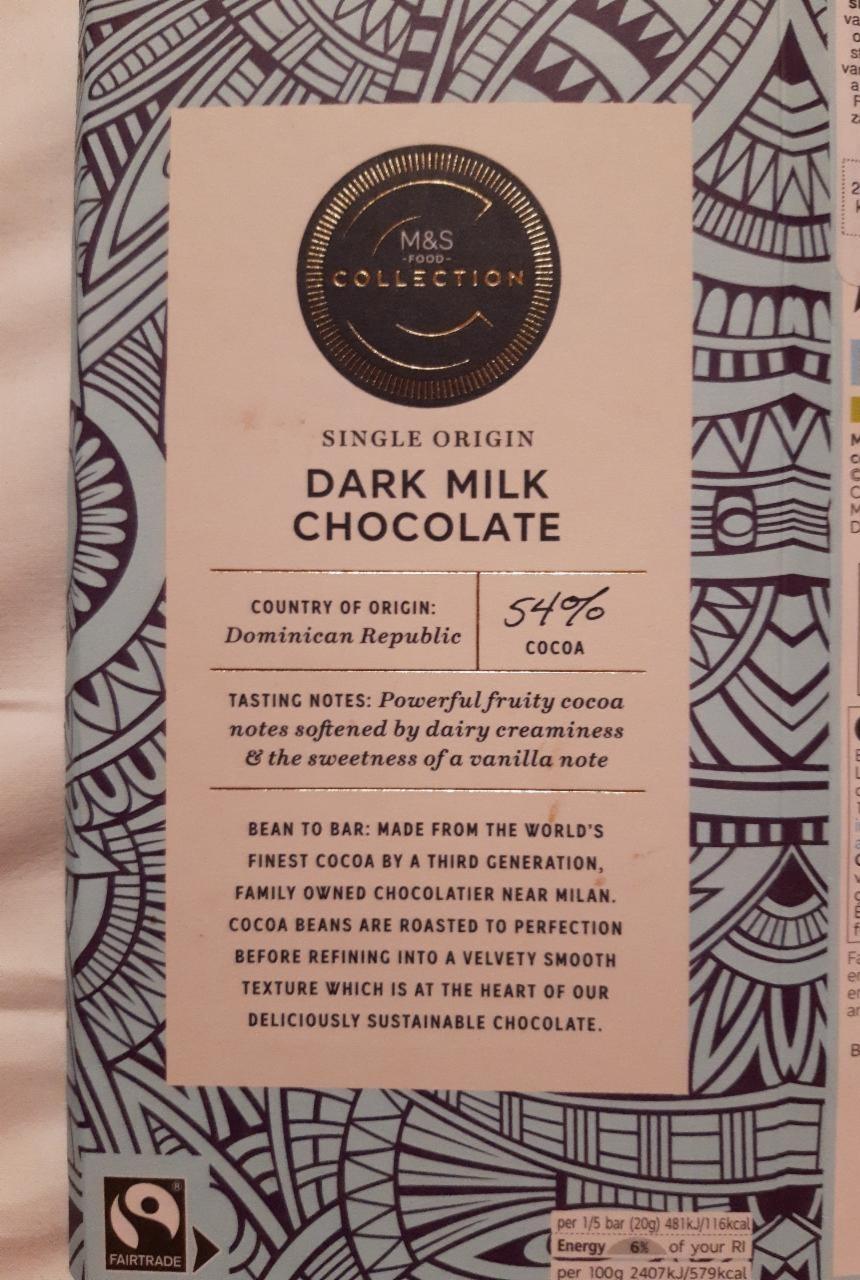 Fotografie - Dark Milk Chocolate 54% cocoa single origin M&S Food