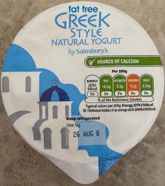 Fotografie - Fat Free Greek Style Natural Yogurt Sainsbury's