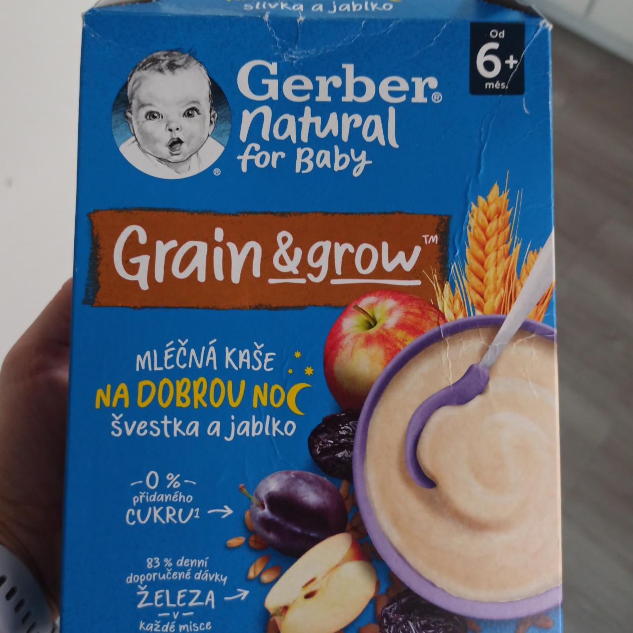 Fotografie - Grain & grow Mléčná kaše na dobrou noc švestka a jablko Gerber natural for baby