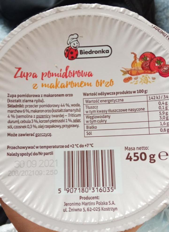 Fotografie - Zupa pomidorowa z makaronem orzo Biedronka