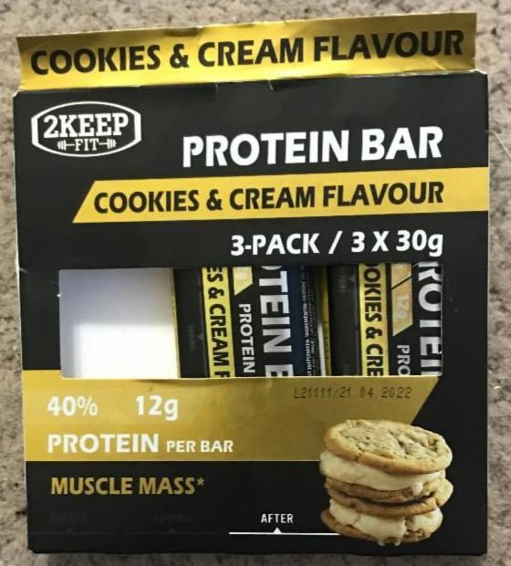 Fotografie - Protein bar cookies & cream flavour 2Keep Fit