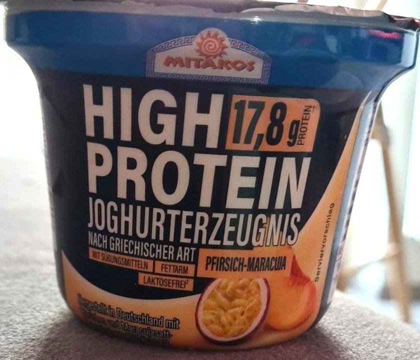 Fotografie - High protein joghurterzeugnis 17,8g protein pfirsich-maracuja Mitakos