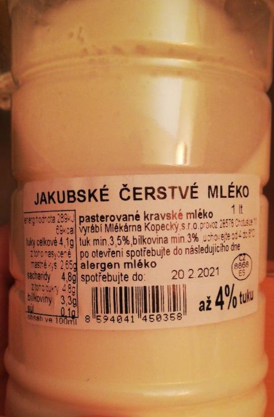 Fotografie - Jakubské čerstvé mléko Mlékárna Kopecký