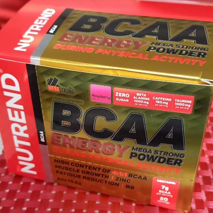 Fotografie - BCAA energy mega strong powder raspberry (malina) Nutrend