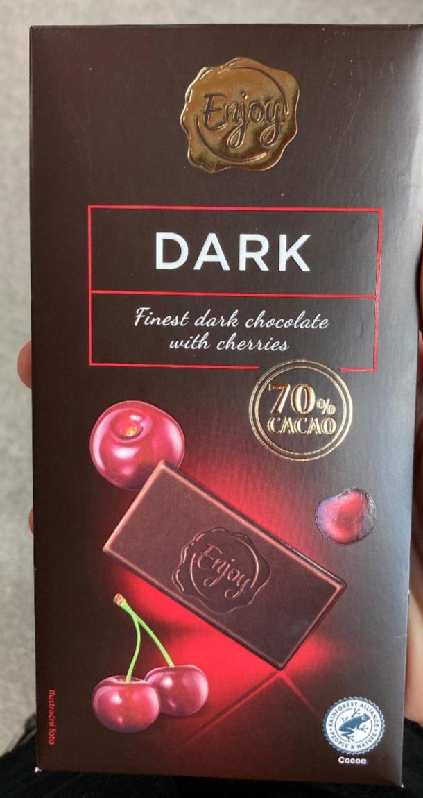 Fotografie - Finest dark chocolate with cherries 70% cacao Enjoy