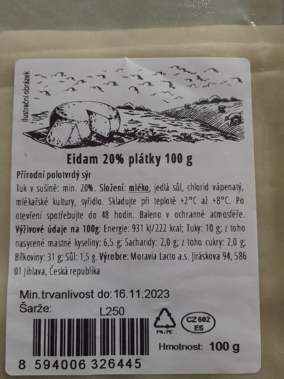 Fotografie - Eidamský sýr 20% plátky Moravia
