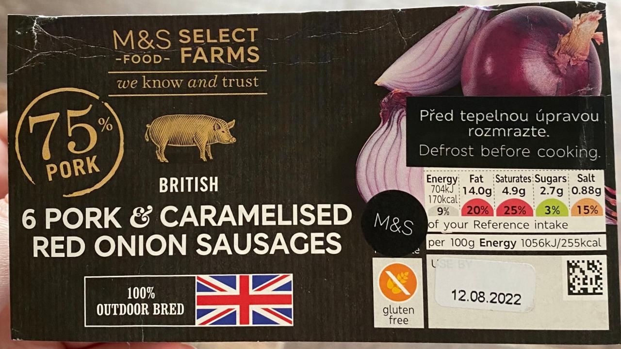 Fotografie - 6 British Pork & Caramelised Red Onion Sausages M&S Food