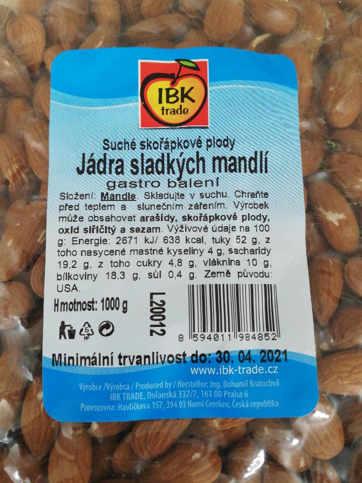 Fotografie - Jádra sladkých mandlí IBK trade