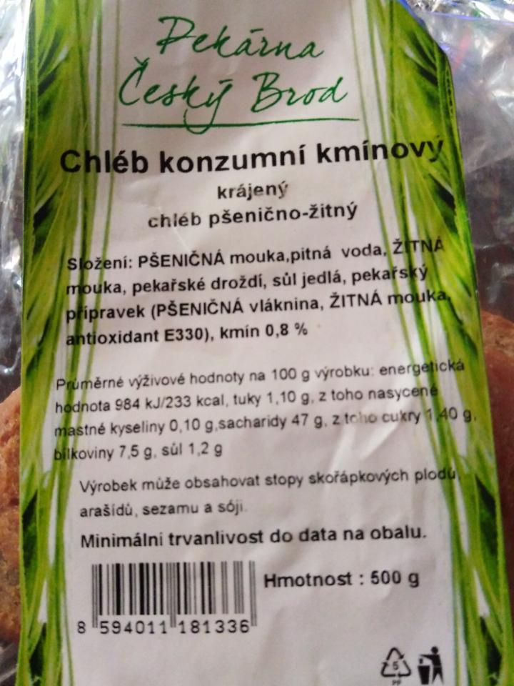 Fotografie - Chléb konzumní kmínový krájený pšenično-žitný Pekárna Český Brod