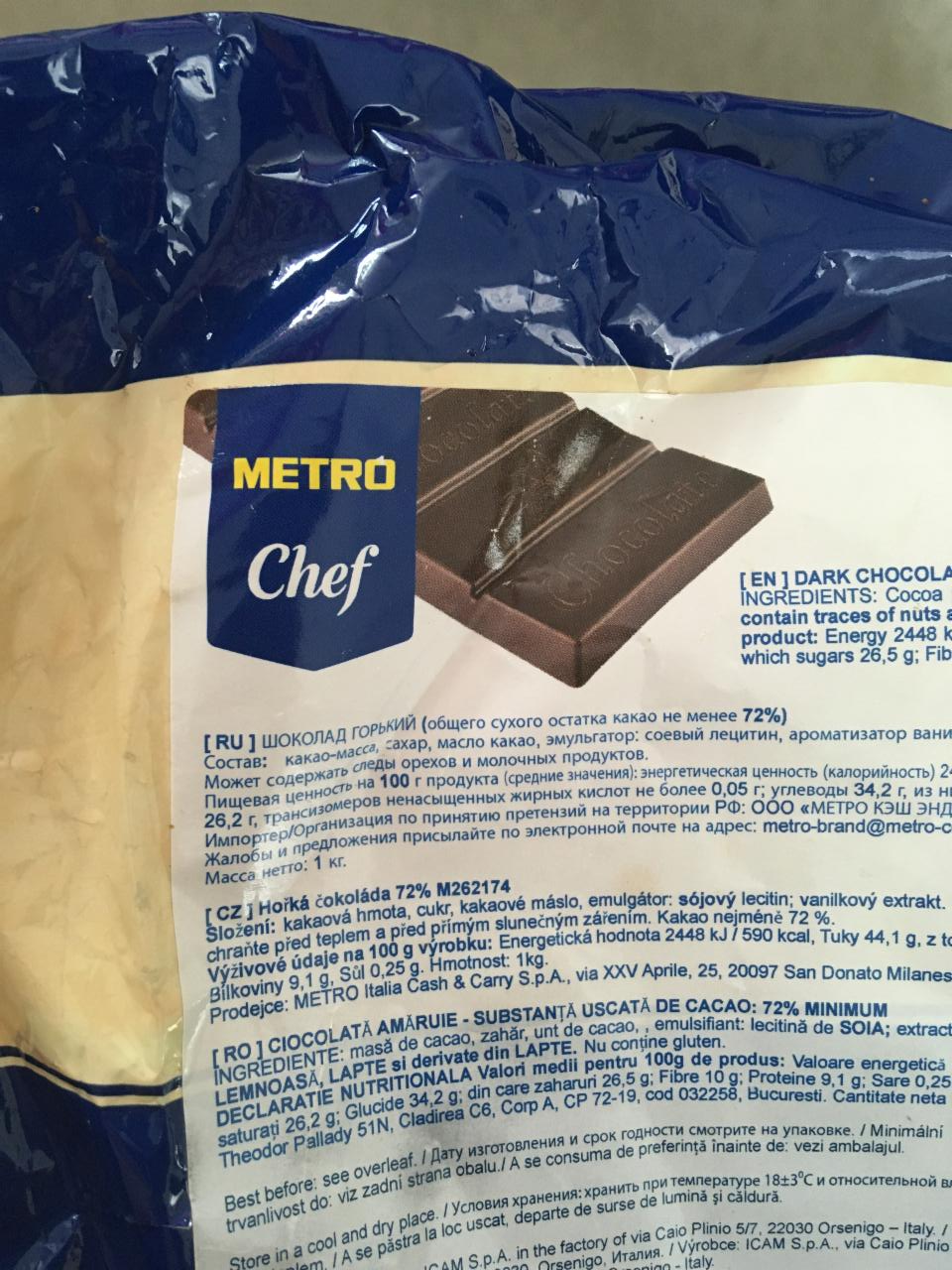 Fotografie - Hořká čokoláda 72% Metro Chef