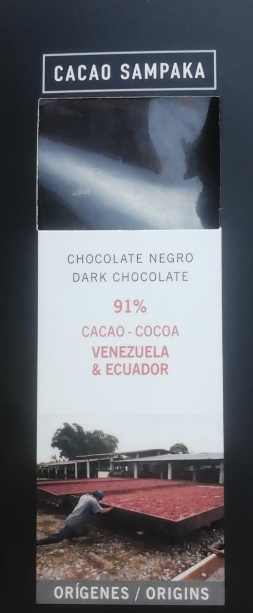 Fotografie - Dark Chocolate 91% cacao Venezuela & Ecuador Cacao Sampaka