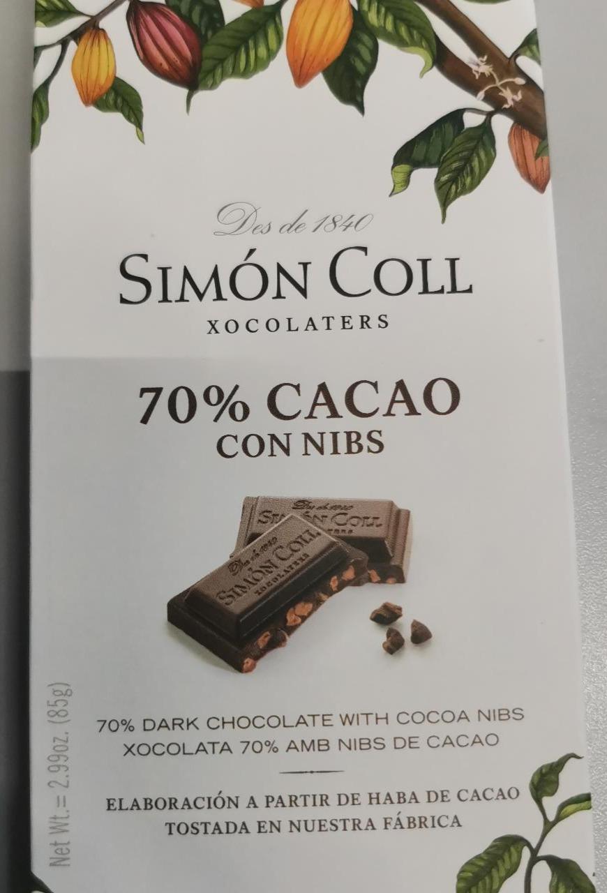 Fotografie - 70% cacao con nibs dark chocolate Simón Coll
