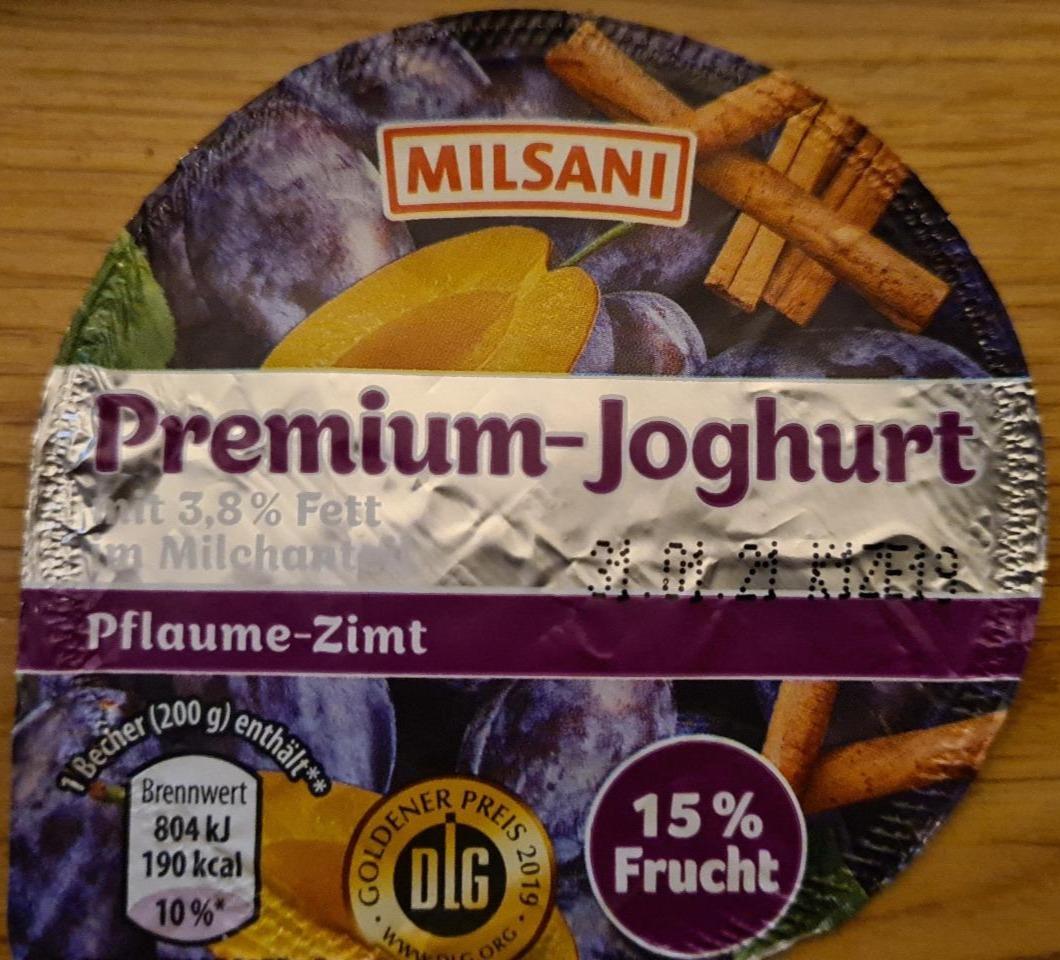 Fotografie - Premium Joghurt mit 3,8% Fett im Milchanteil Pflaume-Zimt Milsani