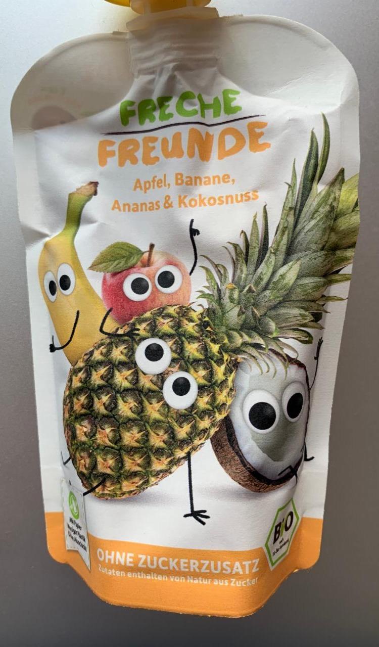 Fotografie - Apfel, Banane, Ananas & Kokosnuss Freche Freunde