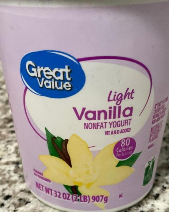 Fotografie - Light Vanilla nonfat yogurt Great Value