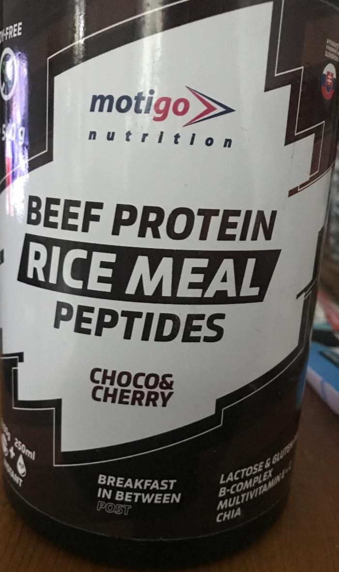 Fotografie - Beef Protein Rice Meal Peptides Choco & Cherry Motigo Nutrition