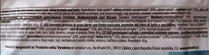 Fotografie - Protein organic bar vanilla Cerea