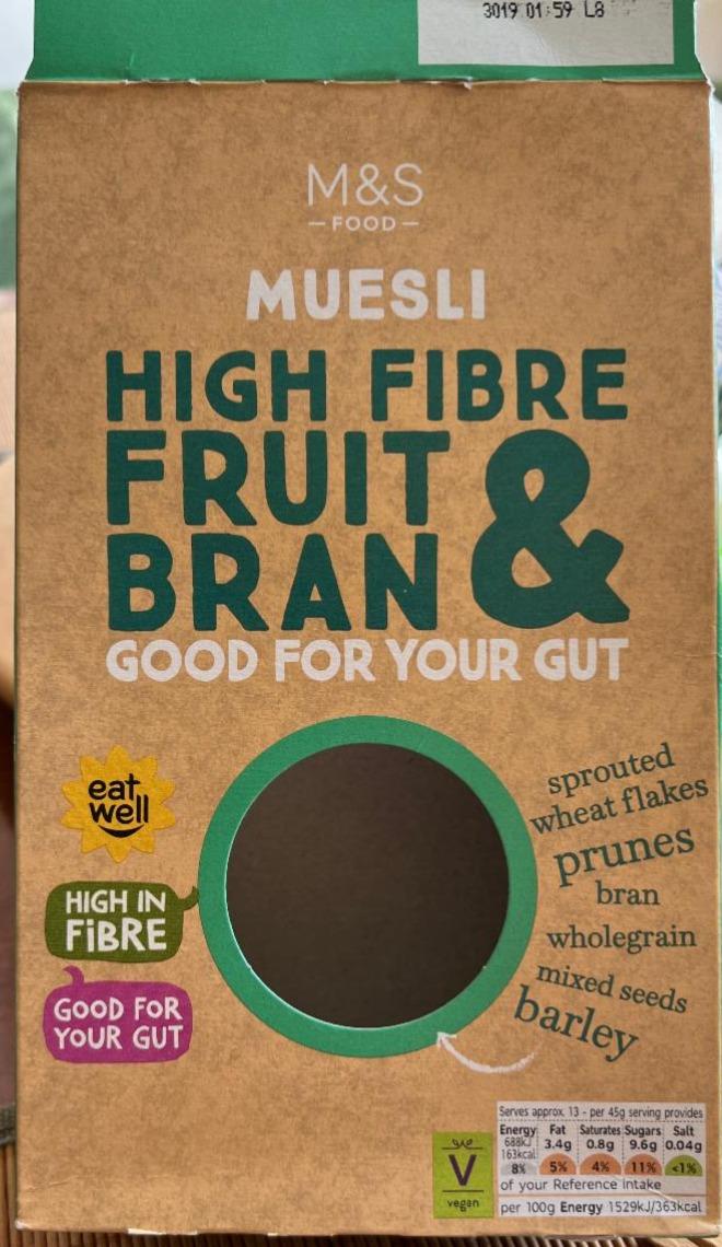 Fotografie - muesli high fibre fruit & bran M&S Food
