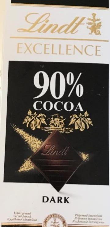Fotografie - Lindt excellence 90% cocoa dark (extra jemná hořká čokoláda)
