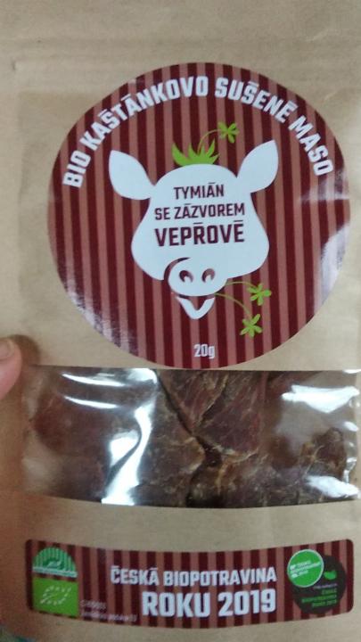 Fotografie - Bio Kaštánkovo sušené maso Vepřové tymián se zázvorem