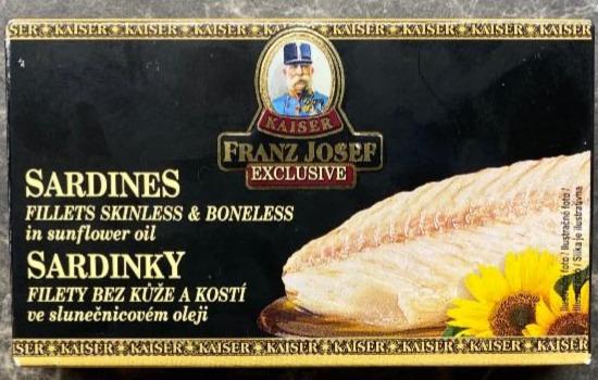 Fotografie - Sardinky filety bez kůže a kostí ve slunečnicovém oleji Kaiser Franz Josef